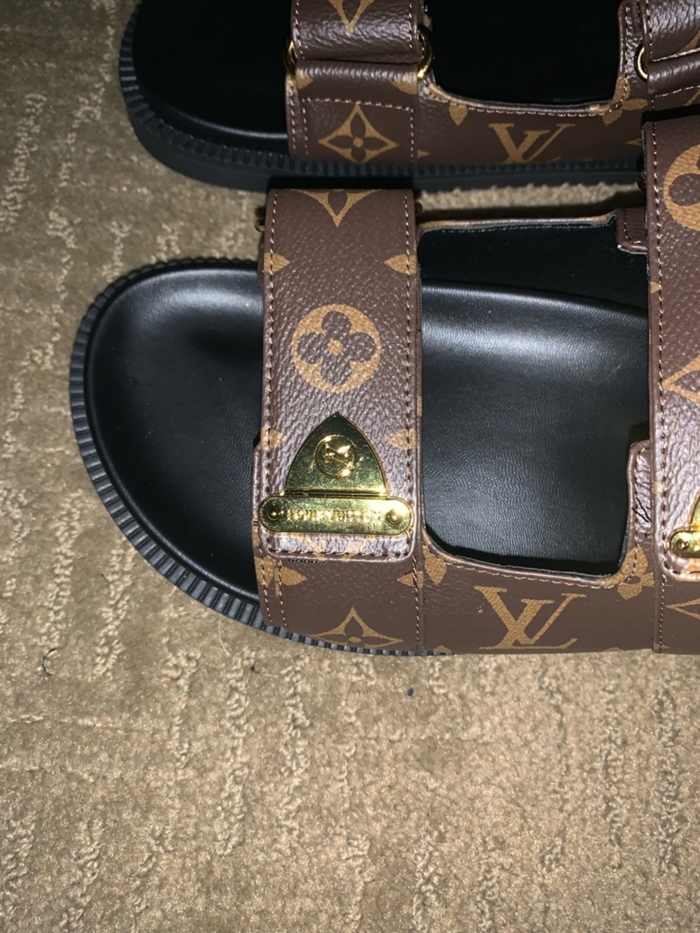 Brown Monogram Strap Sandals with Gold Hardware - Picture 6 of 10